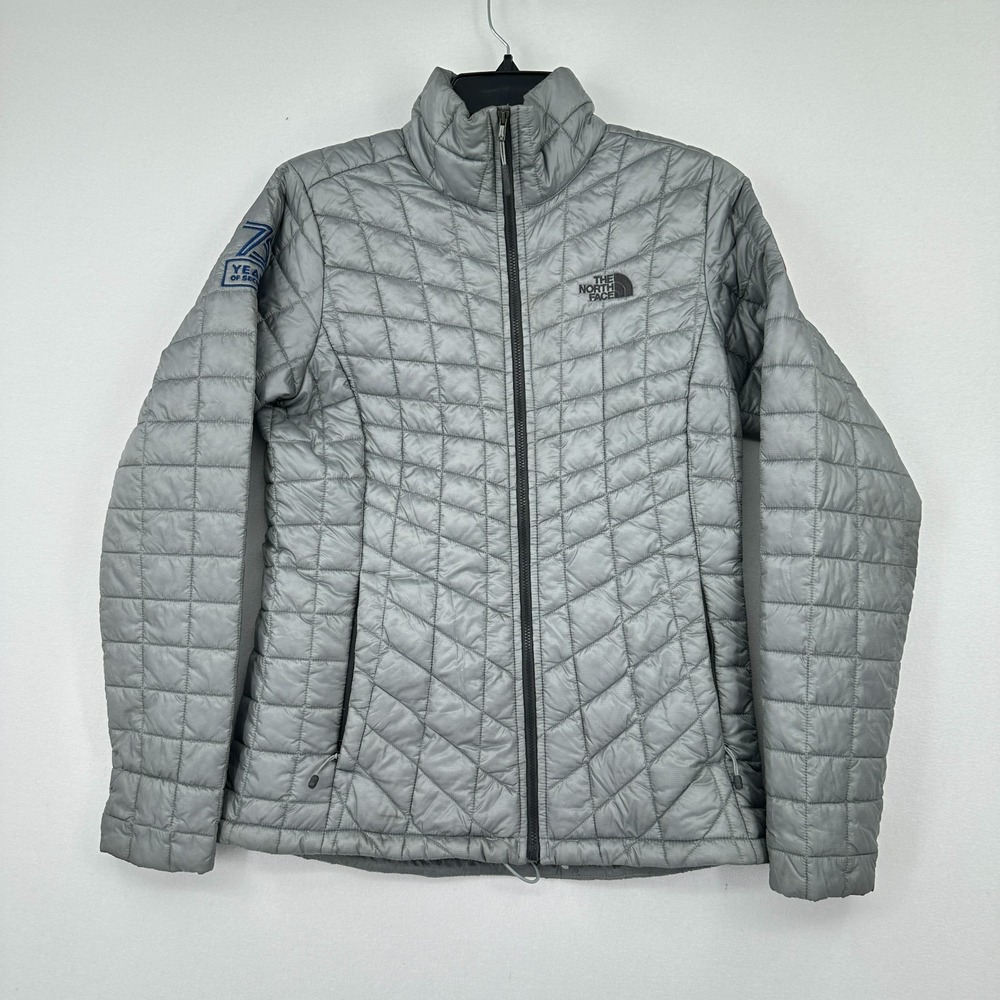 The North Face ThermoBall Quilted Jacket Womens S Grey Silver Full Zip Trekker‎